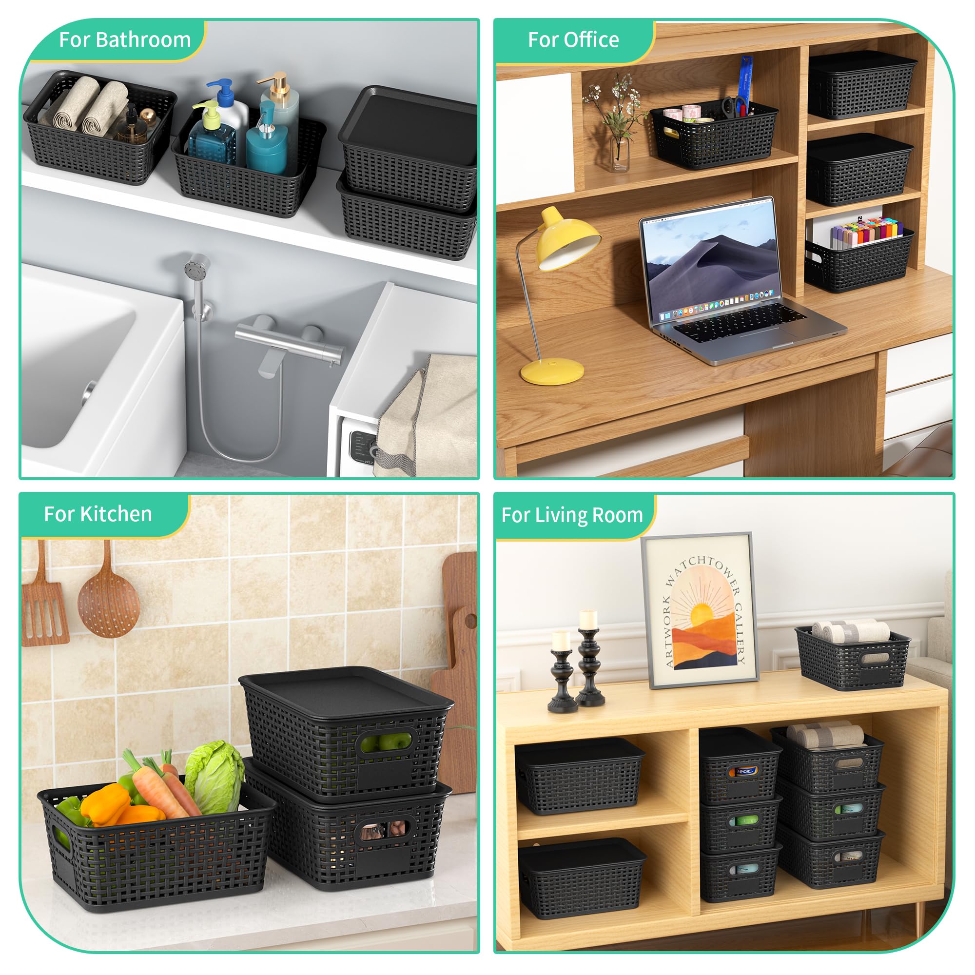 Wrrlors baskets fit closets, desks, kitchens, classrooms.
