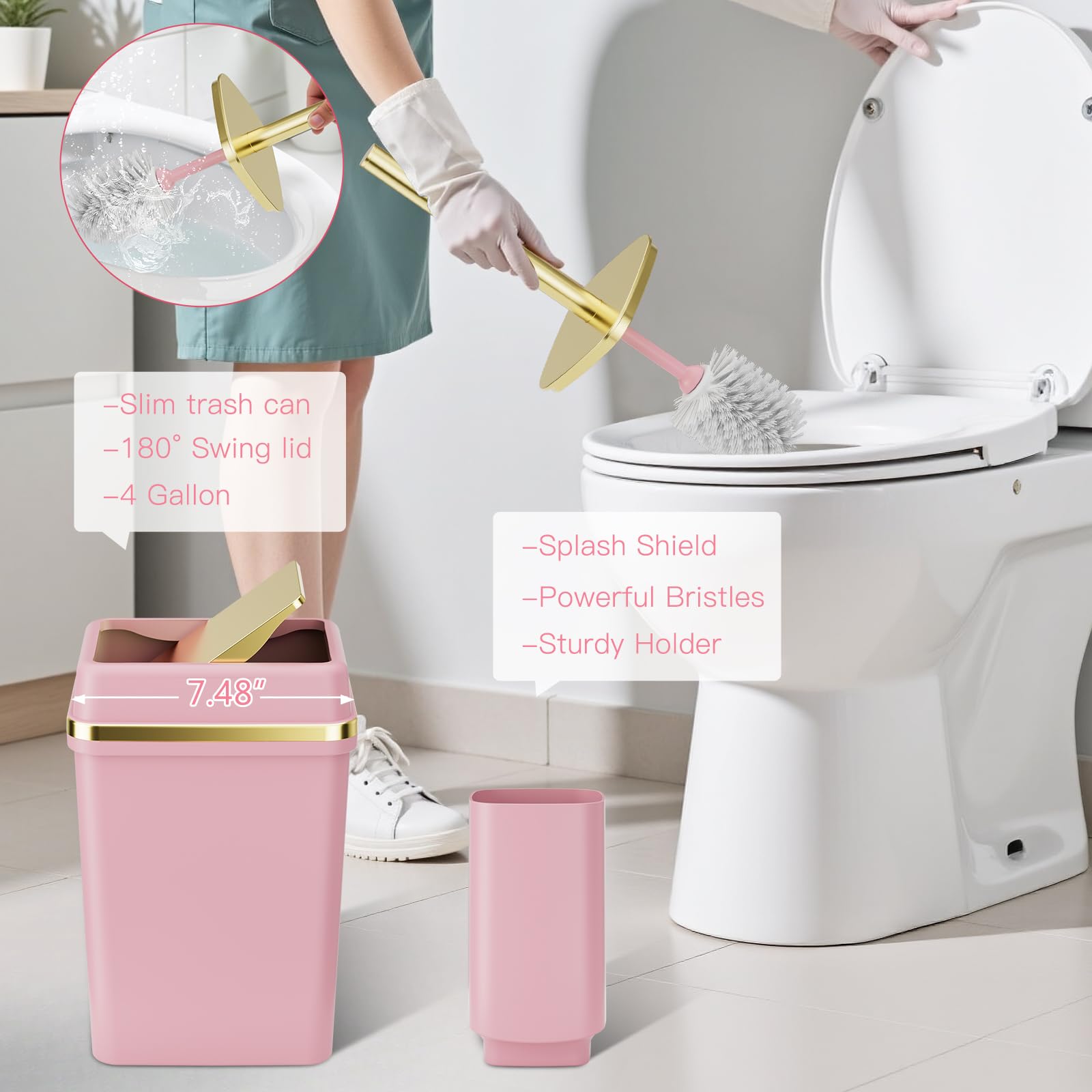 WSBArt pink toilet brush stores cleaning tools neatly