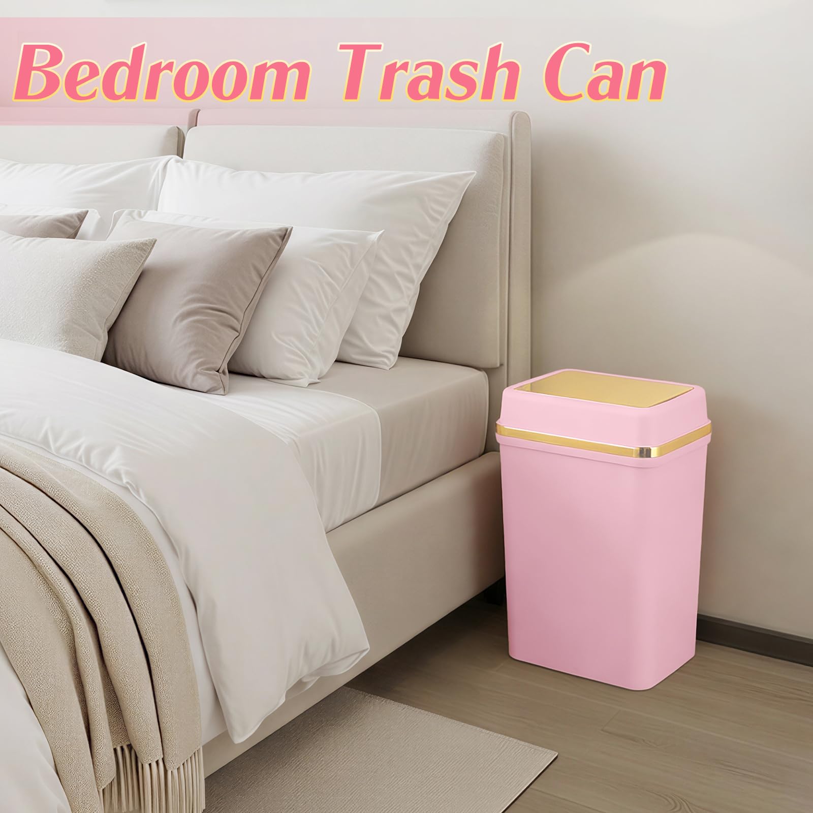 WSBArt pink trash can with gold trim adds refined style.