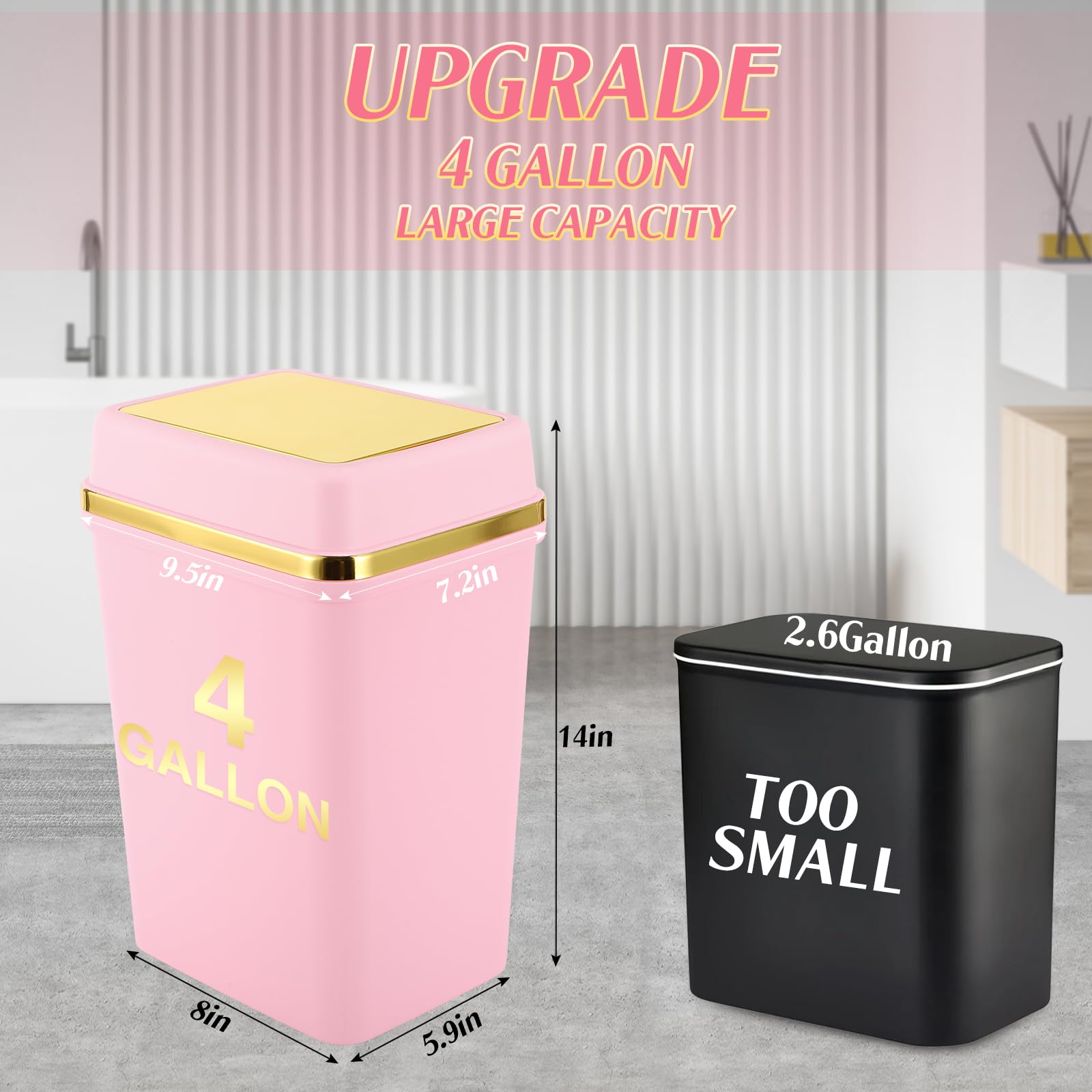 WSBArt pink trash can stackable design for easy storage.