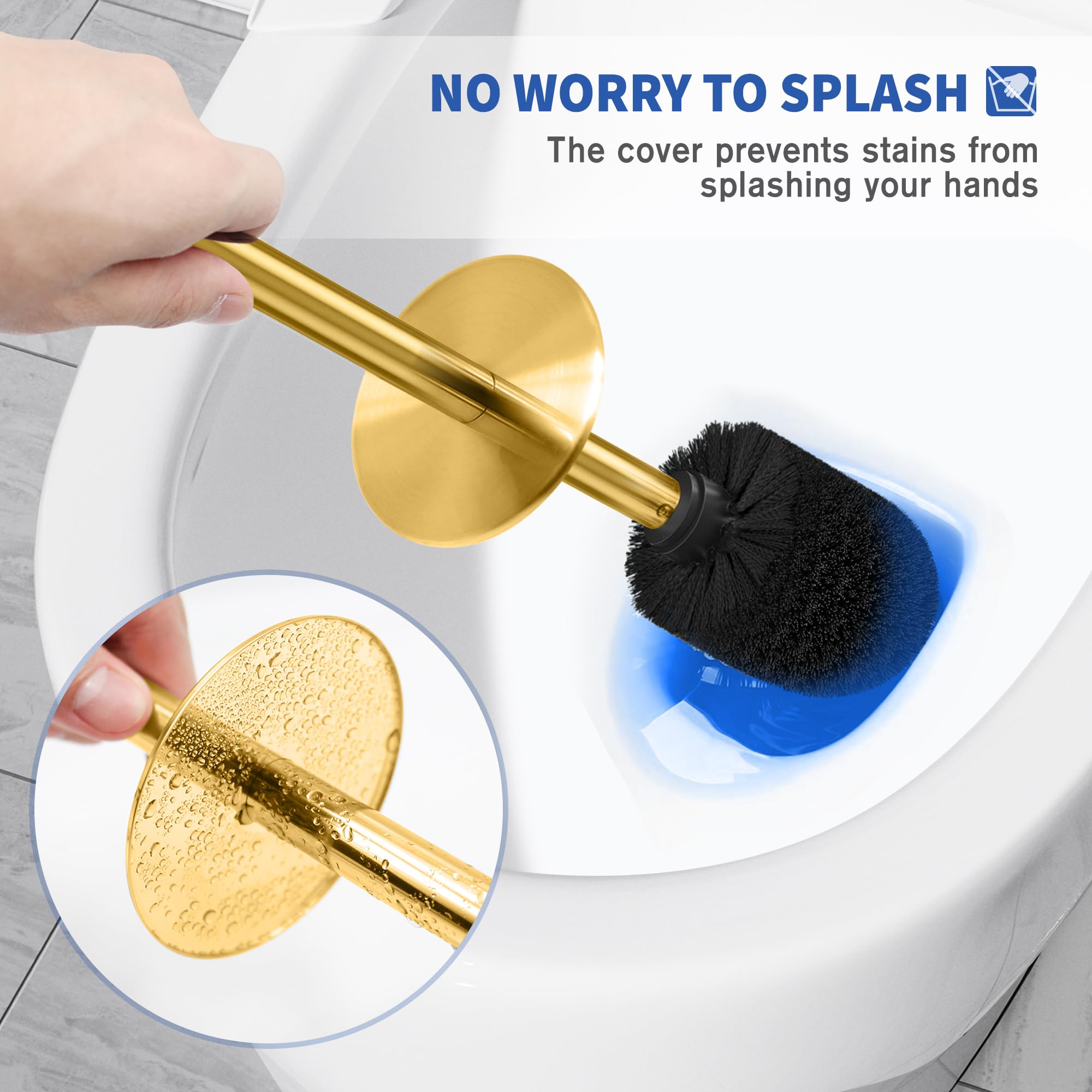 WSedor gold toilet brush with steel protective cover for clean hands.