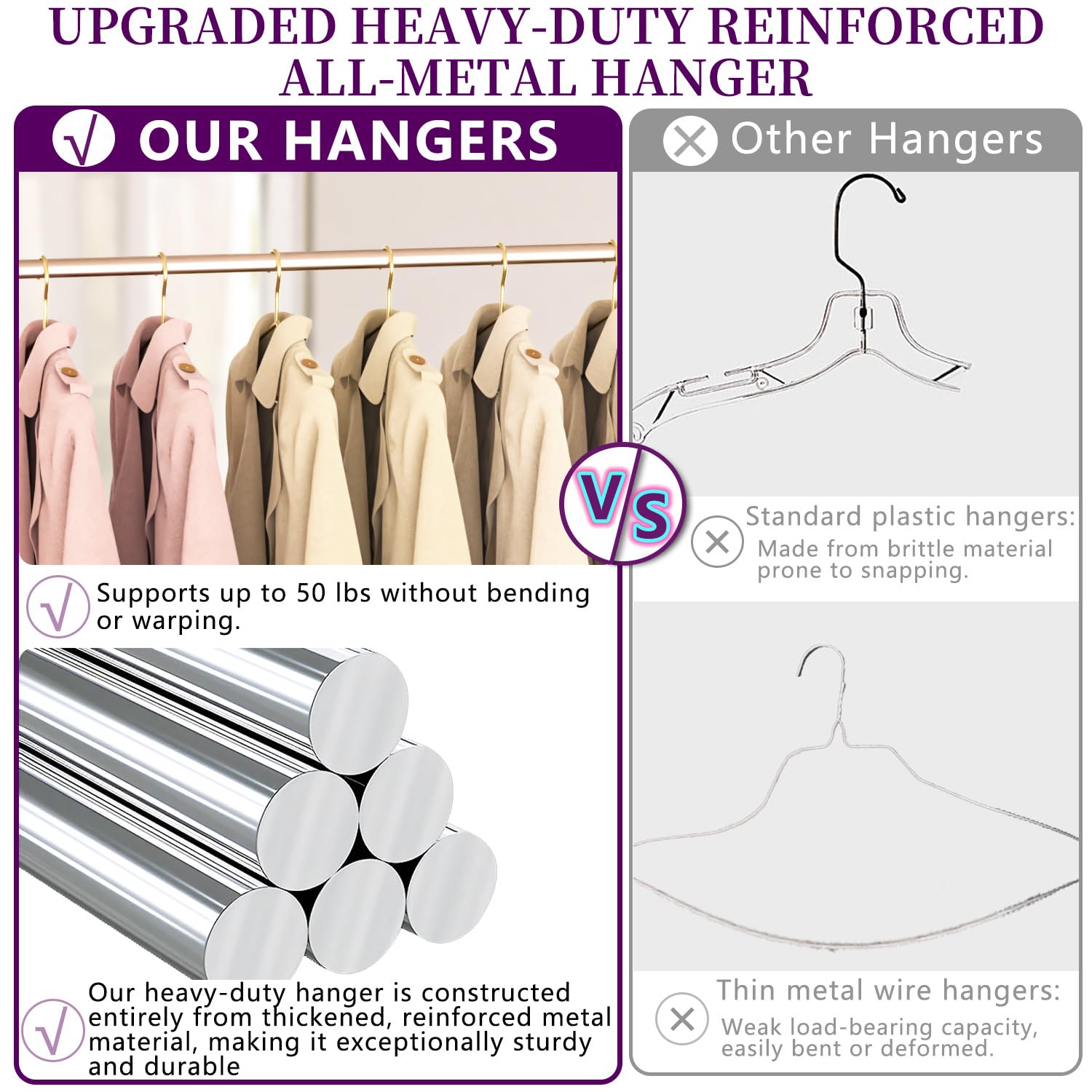 WSJYKN 40-pack gold hangers showing space-saving closet organization