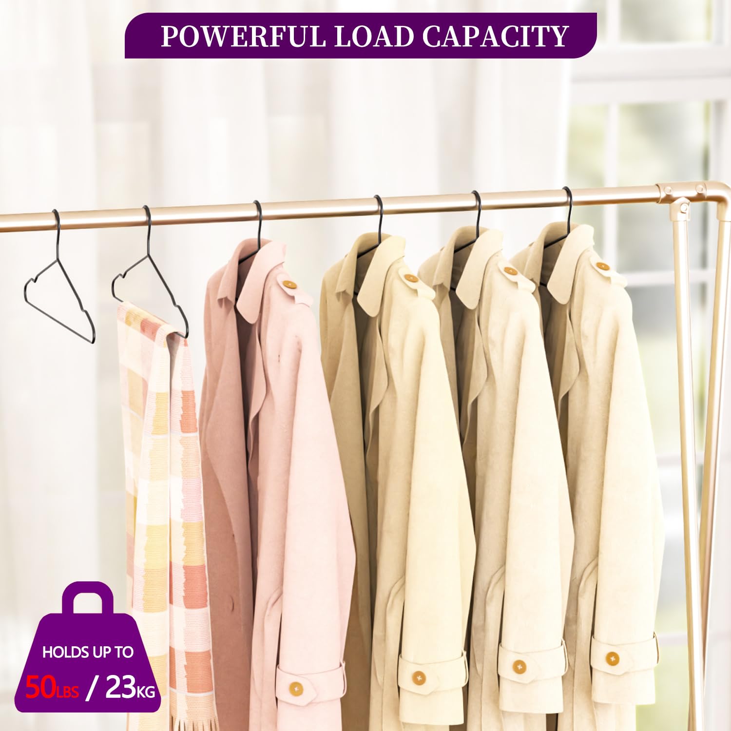 WSJYKN slim profile hanger saves closet space while fitting more garments.