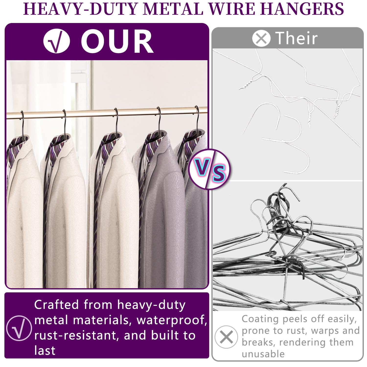 WSJYKN sturdy metal wire hangers with a matte finish for closets and retail displays.