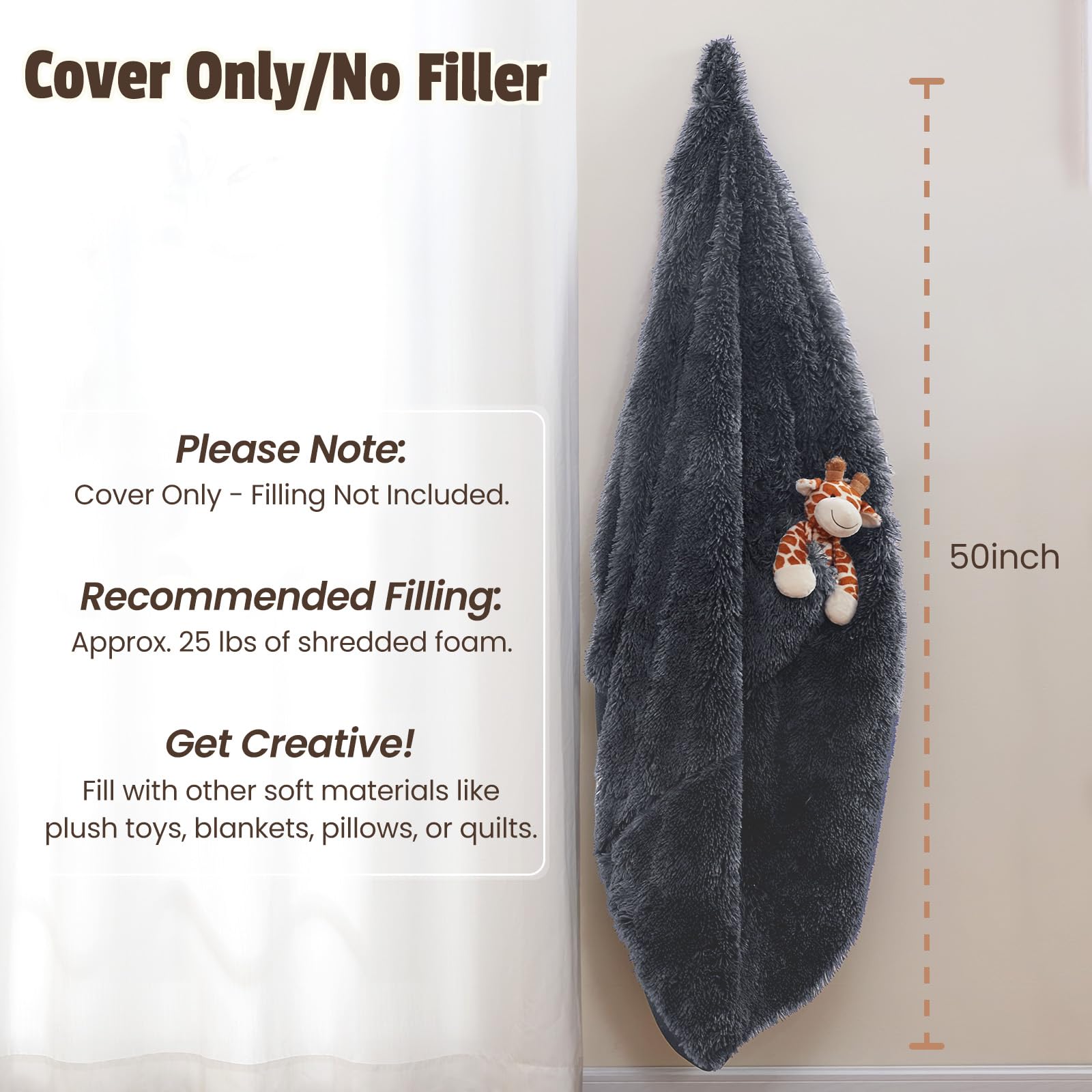 WSOFRLAC bean bag cover featuring a handle and pocket for easy storage