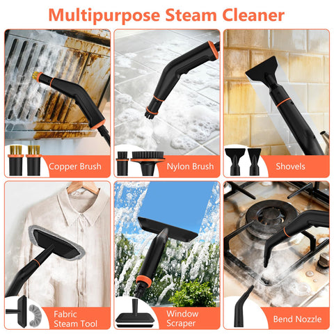 WSRYYCC steam cleaner includes 16 versatile attachments for various tasks.