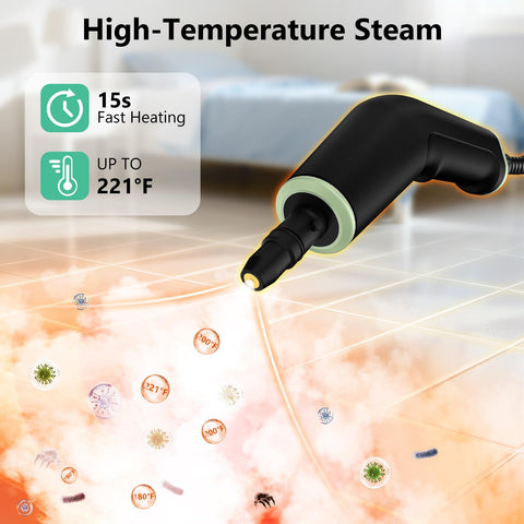 WSRYYCC steam cleaner 6.6 ft hose reaches tight spaces.