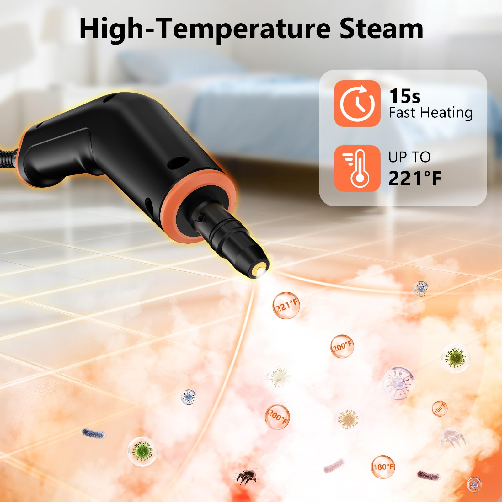 WSRYYCC steam cleaner delivers 221°F steam to loosen tough grime.