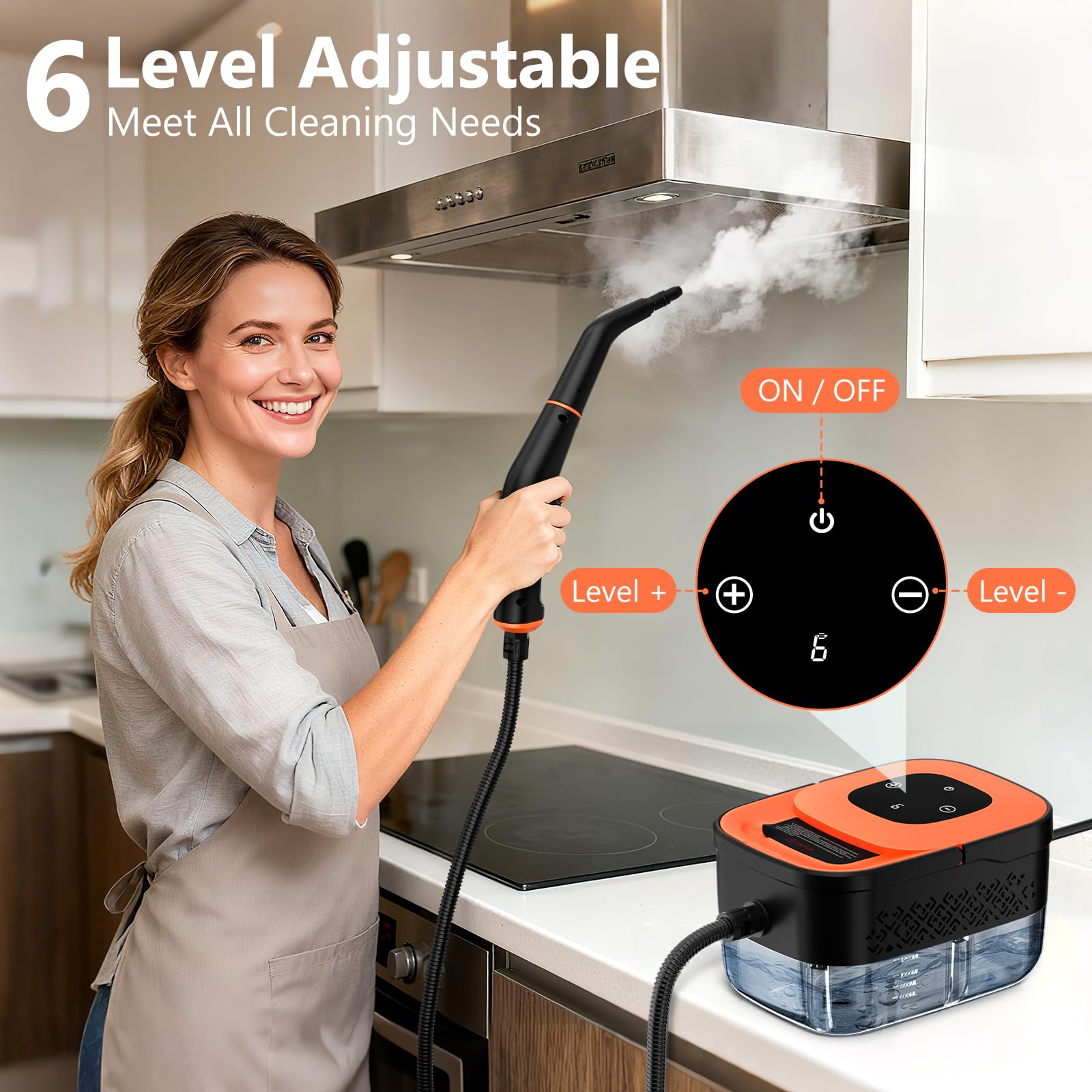 WSRYYCC steam cleaner rapid heat-up in 15 seconds for fast cleaning.