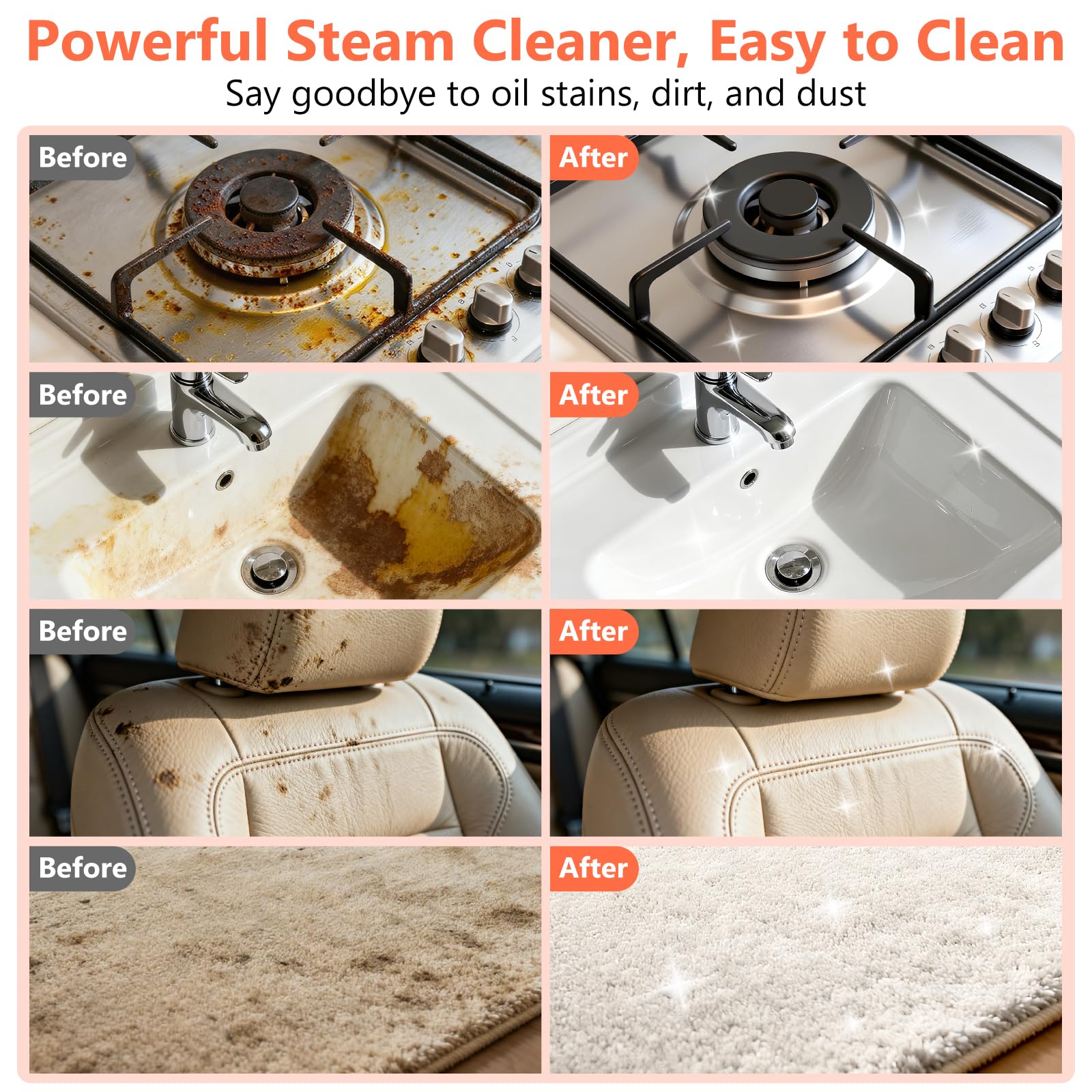 WSRYYCC steam cleaner has 1250 ml water tank for extended sessions.
