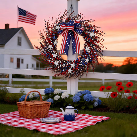WSTPUPU 22-inch wreath ready for front door display
