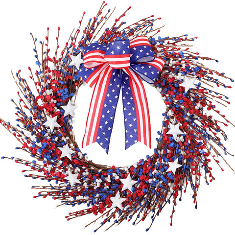WSTPUPU 4th of July wreath for front door with bold colors