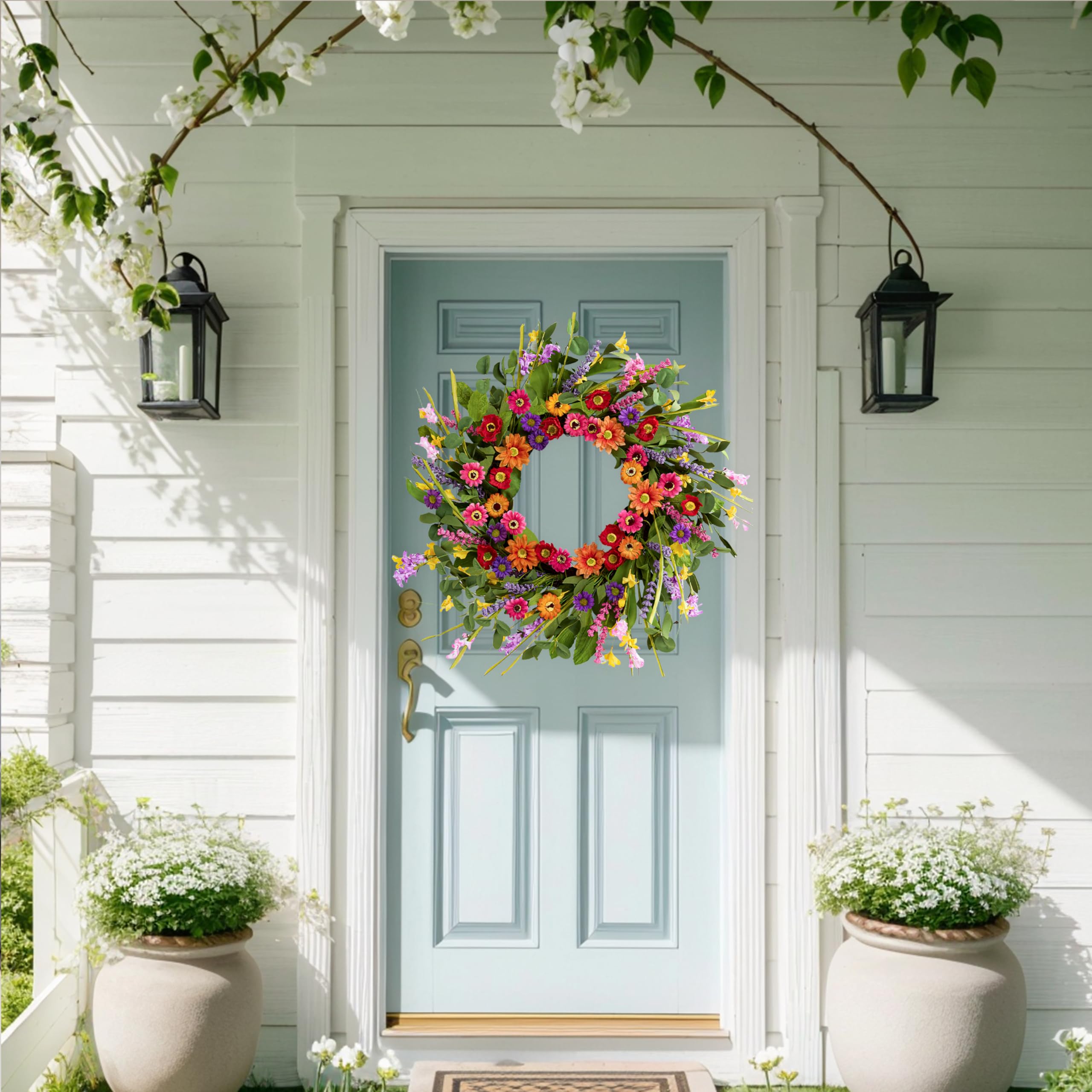 WSTPUPU seasonal wreath for Easter and spring porch decor.