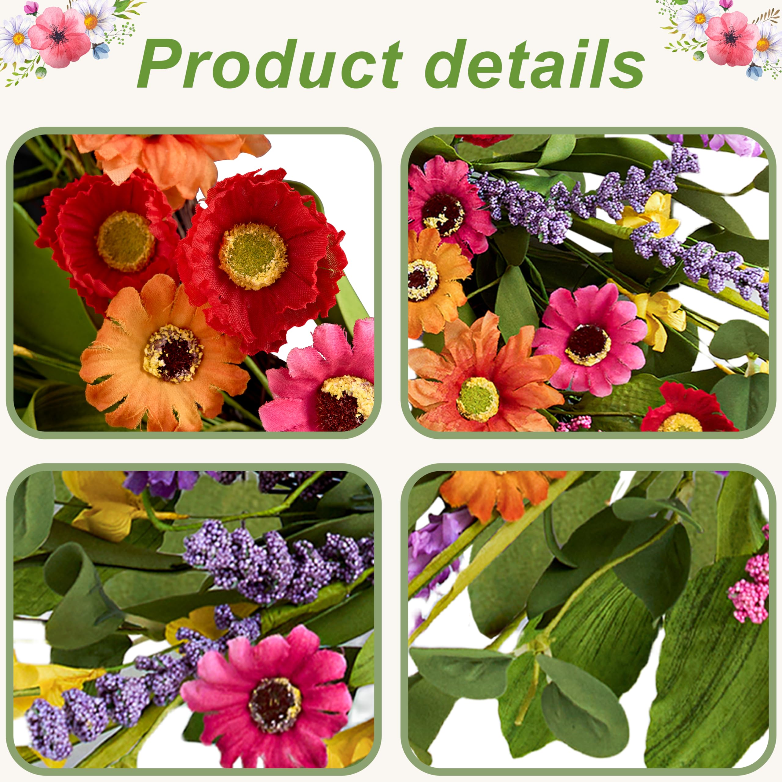 WSTPUPU durable spring wreath with silk flowers for farmhouse charm.