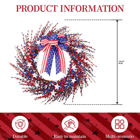 WSTPUPU patriotic wreath with red white blue bow for entryway