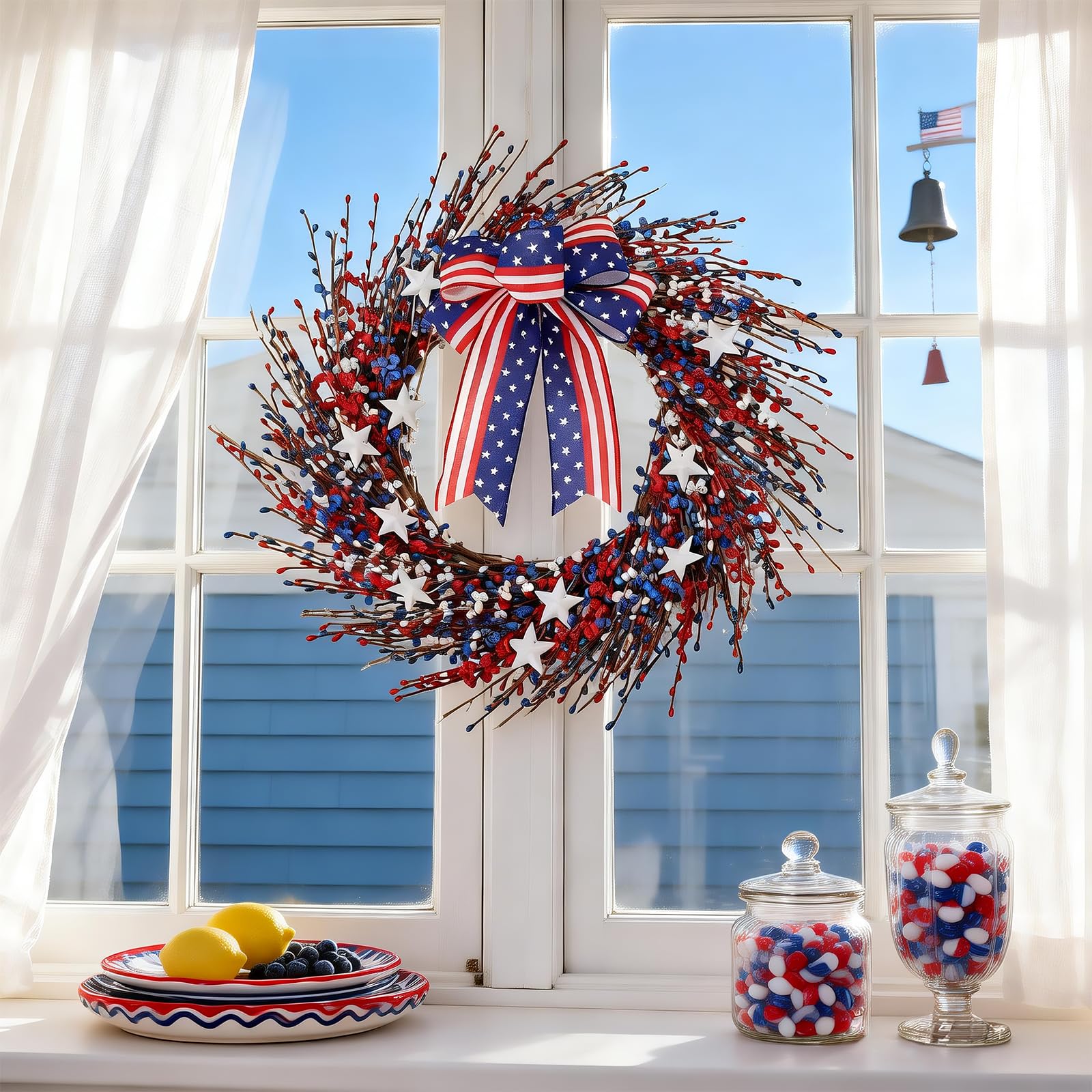 WSTPUPU red white blue flower accents evoke holiday spirit