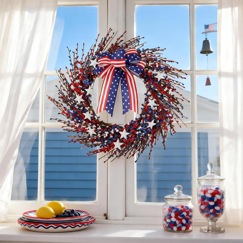 WSTPUPU red white blue flower accents evoke holiday spirit