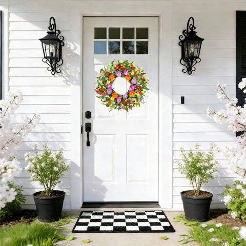 WSTPUPU Spring Wreath on grapevine base closeup showing durable construction