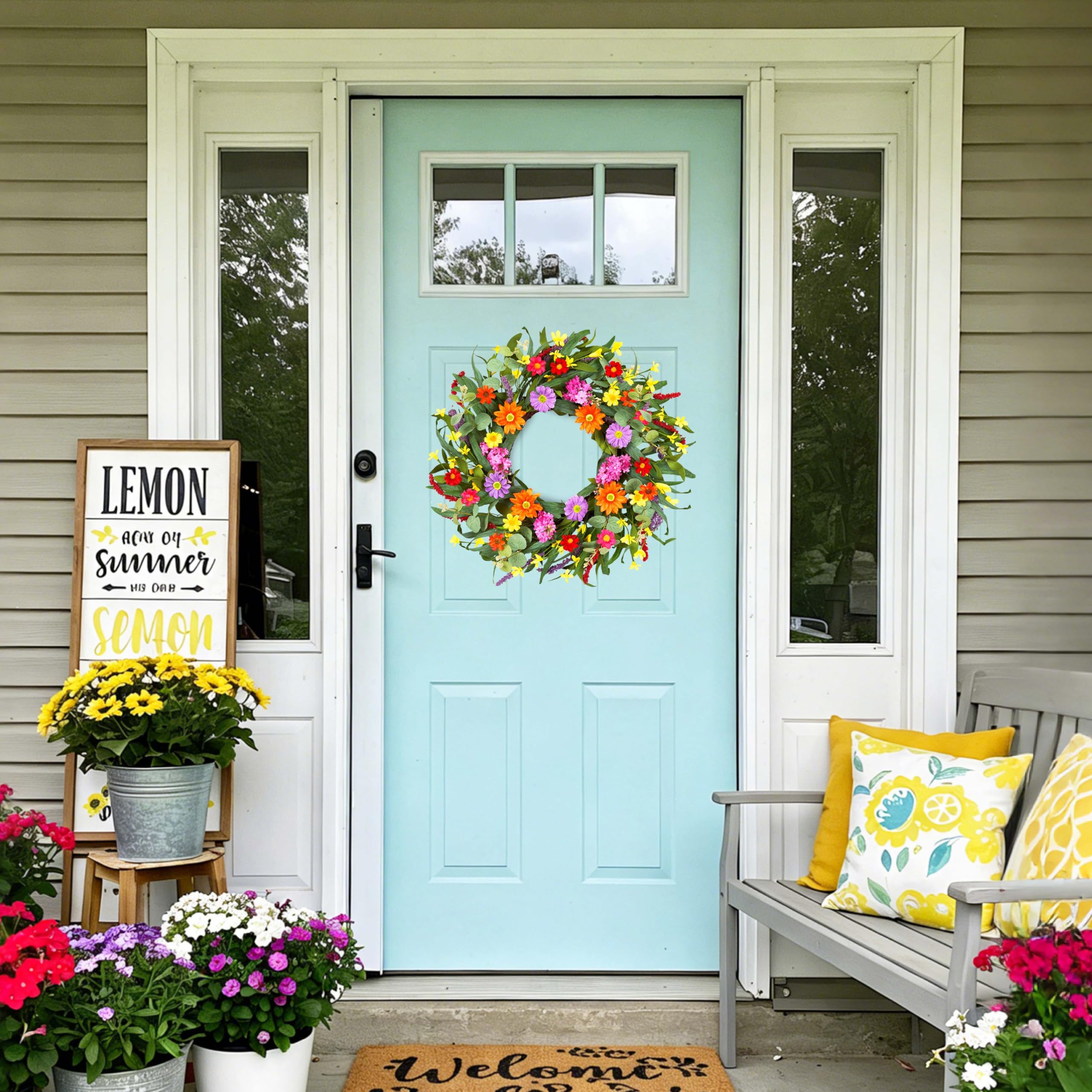 WSTPUPU Spring Wreath on a porch for welcoming seasonal ambiance