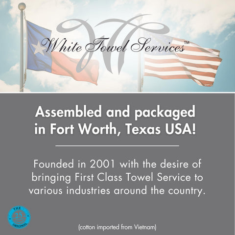 WT White Towel Services towels processed in Texas for hospitality use.