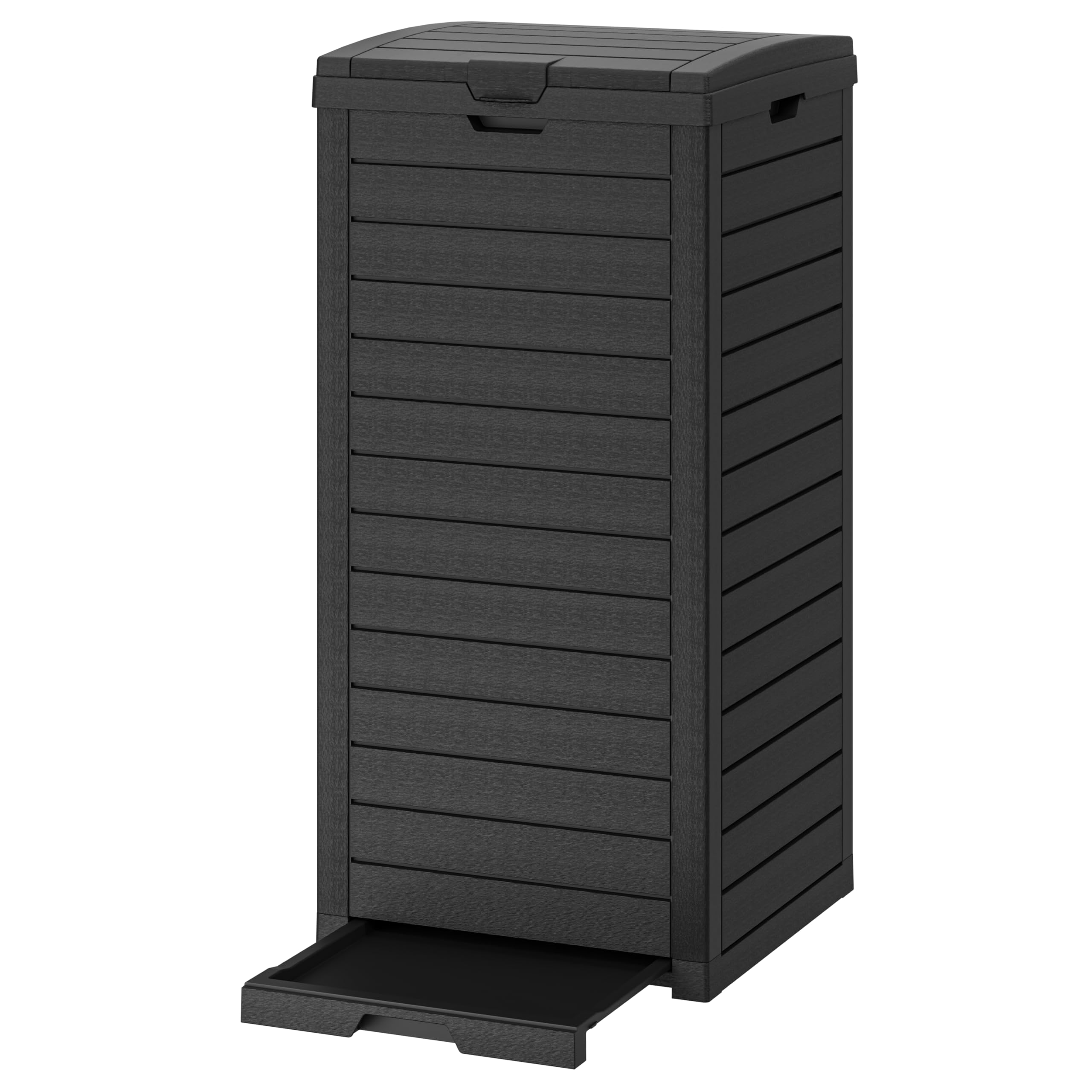 WTFGO 31-gallon outdoor trash can with lid conceals bags for a neat patio.