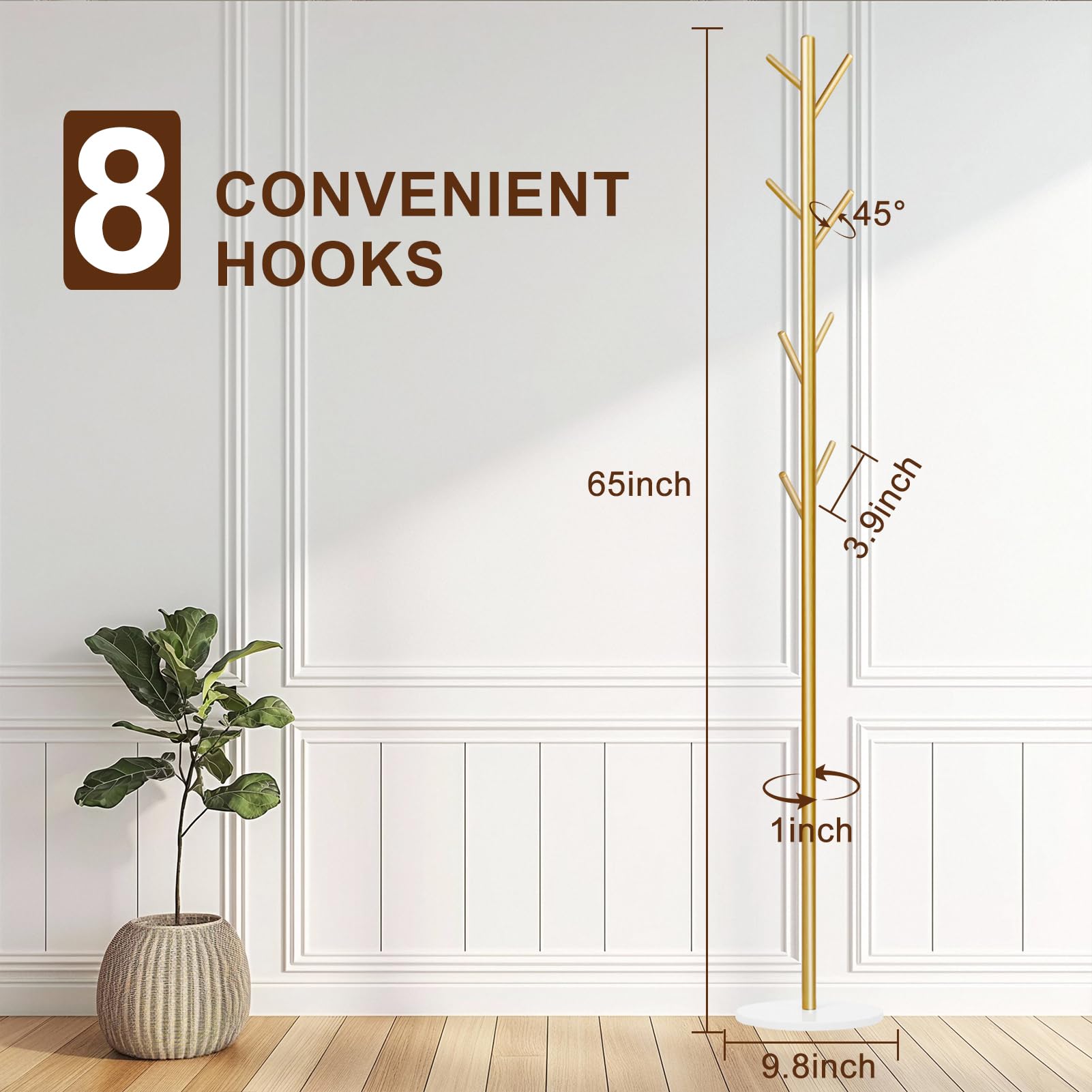 Wtiujhg free-standing coat tree with 8 hooks, ideal for entryways and small spaces.
