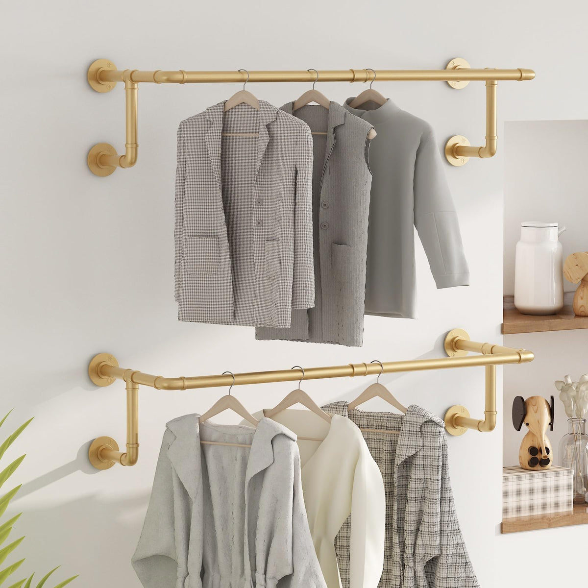 WTPLWD industrial pipe clothing rack 2-pack wall-mounted, space-saving storage for outfits.