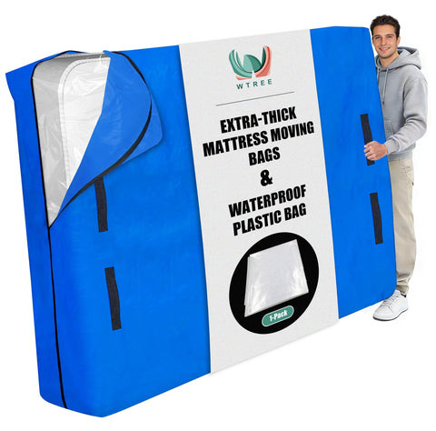 WTREE Double Shield Mattress Bag outer view protecting a queen mattress during moving with 170GSM material.