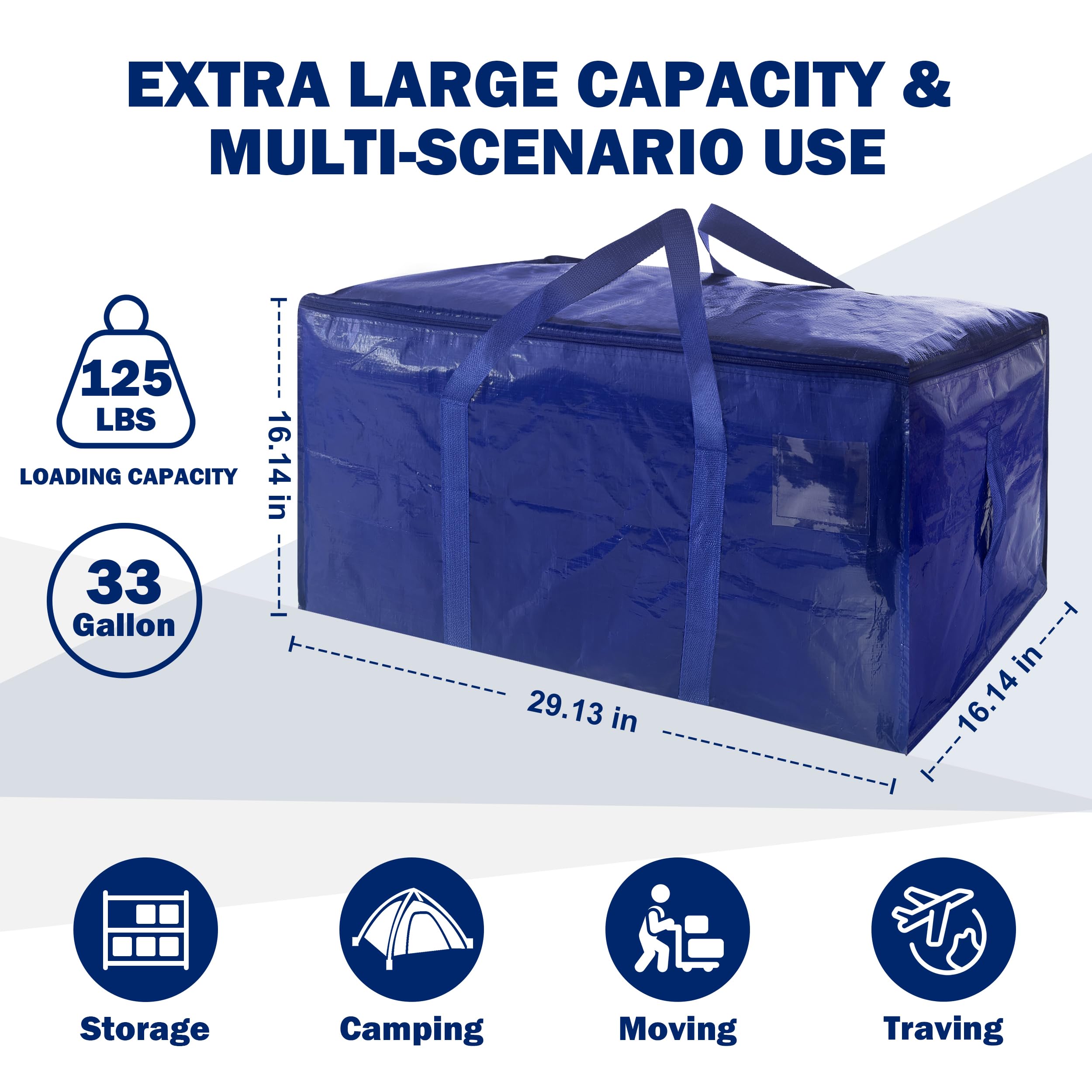 WTREE moving bag close-up shows heavy-duty zipper for secure transport
