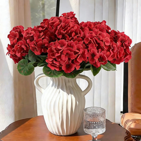 WTSFIDH fence décor red artificial geraniums for outdoor ambiance.