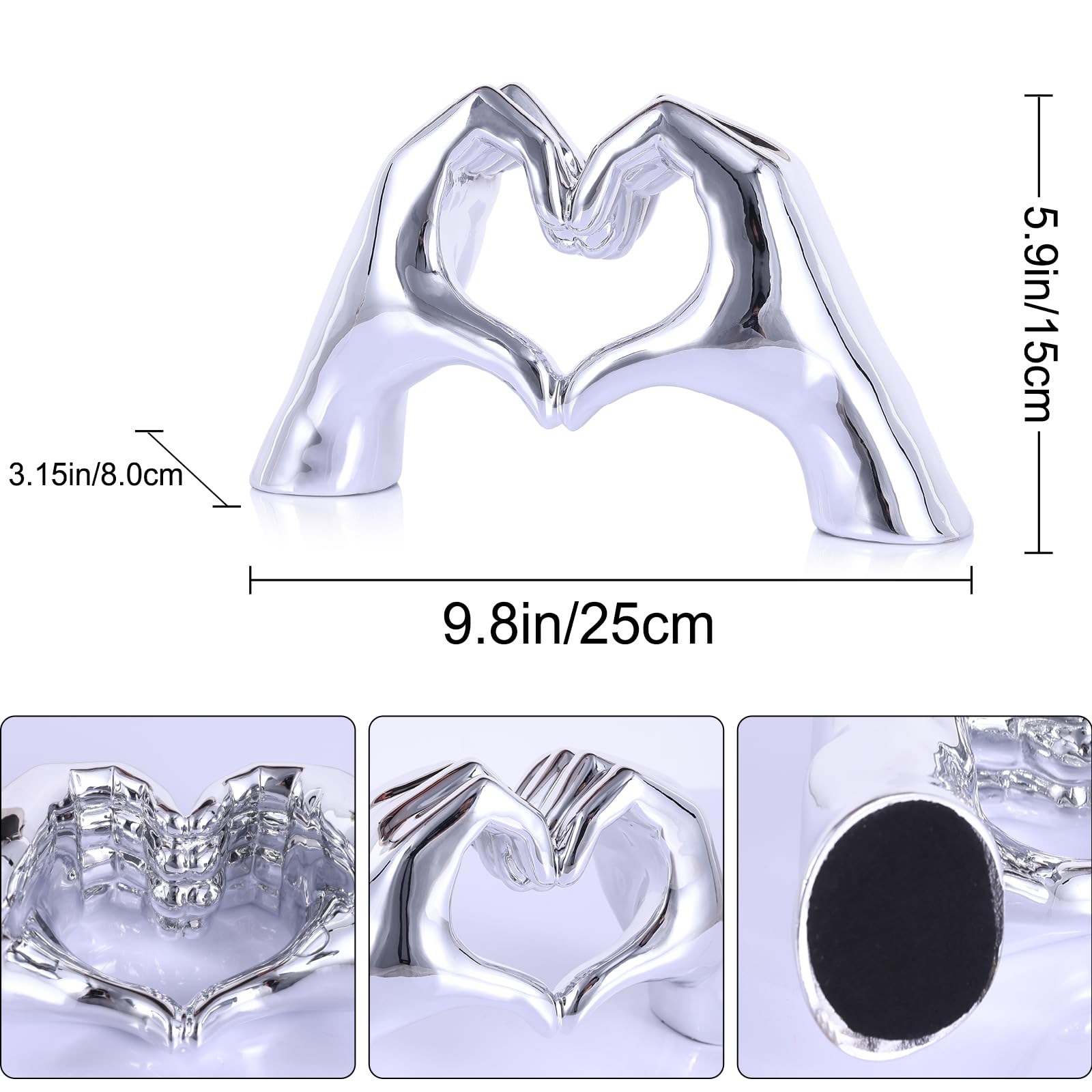 WUBIANJIE Silver Heart Hands Sculpture table decor adds a chic boho centerpiece