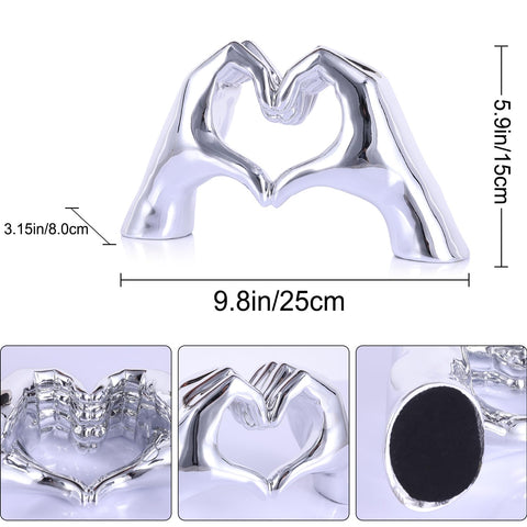 WUBIANJIE Silver Heart Hands Sculpture table decor adds a chic boho centerpiece