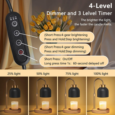 WUEAOA candle warmer lamp brightness control shows four levels for mood settings.