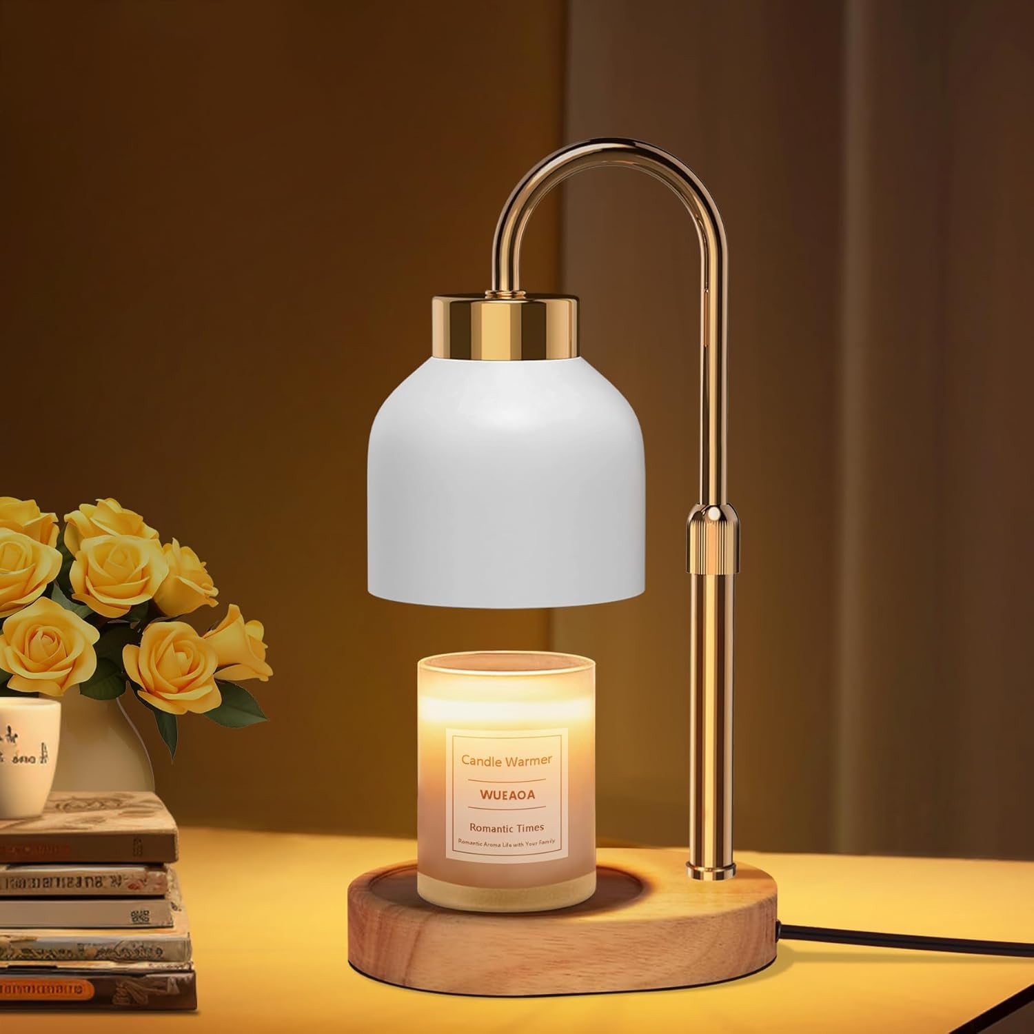 WUEAOA Candle Warmer Lamp base with a sturdy wood foundation for stable, safe scent diffusion.