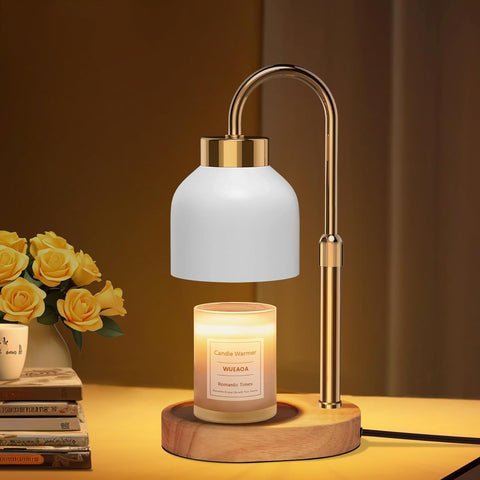 WUEAOA Candle Warmer Lamp base with a sturdy wood foundation for stable, safe scent diffusion.