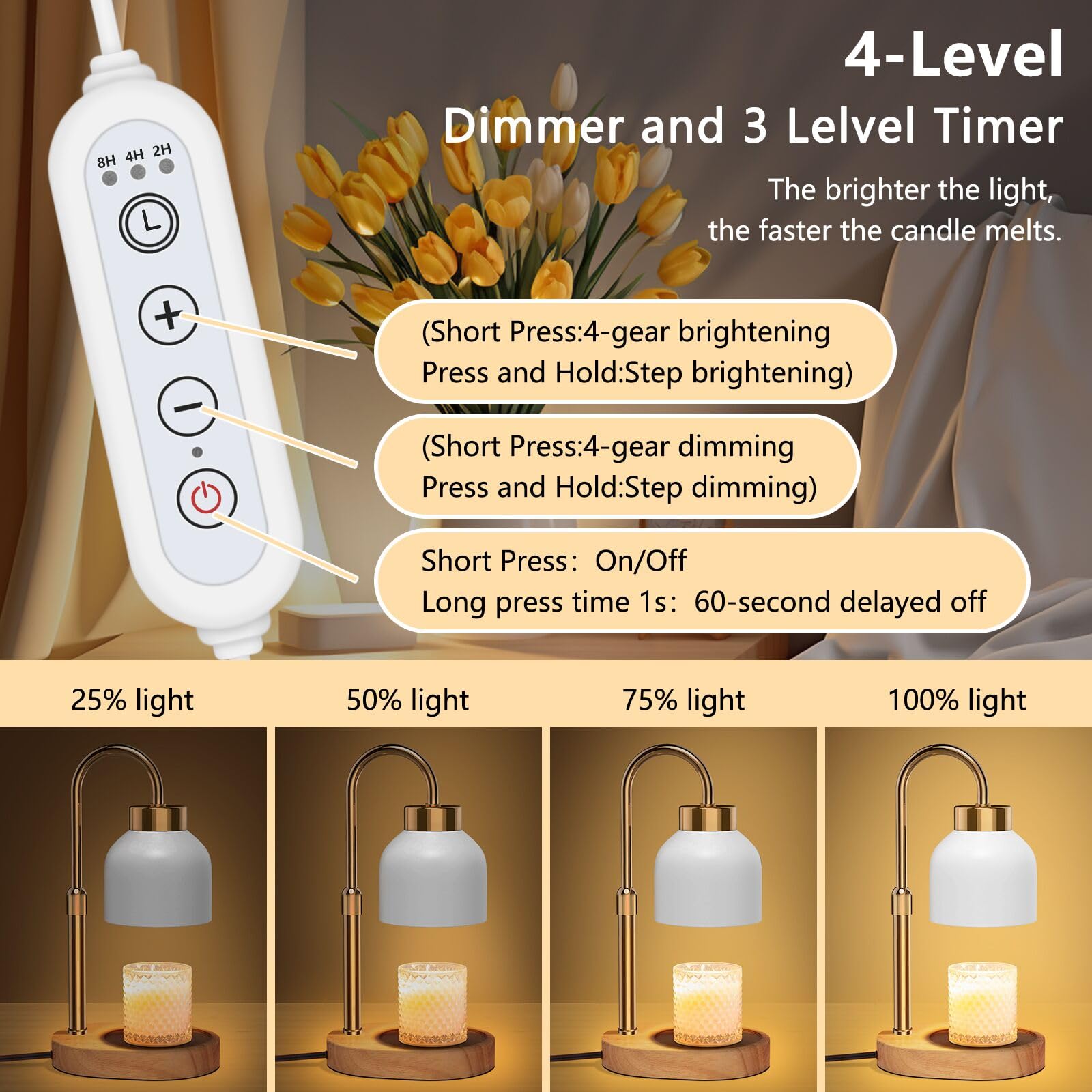 WUEAOA Candle Warmer Lamp wood base anchors the unit with natural warmth.