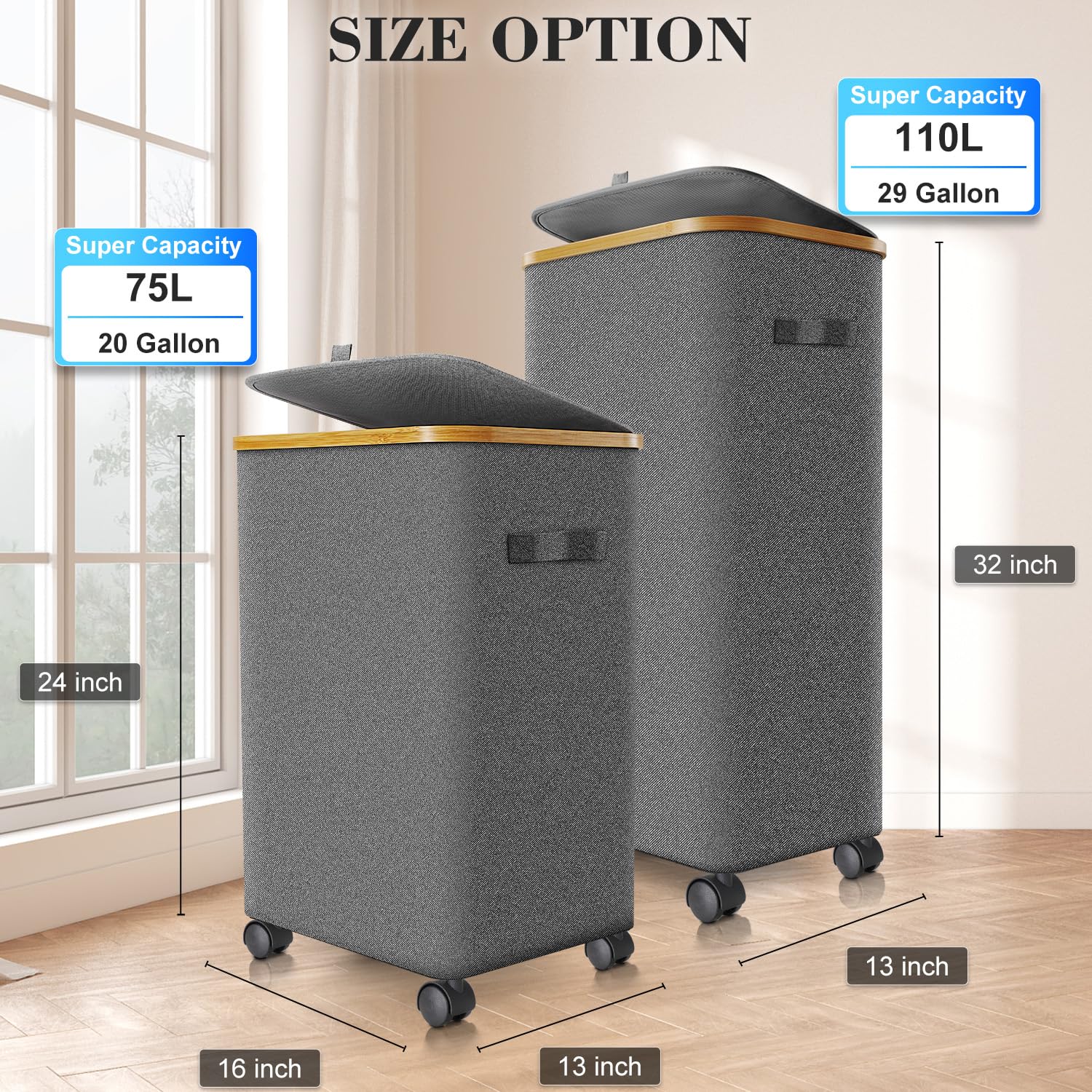 Wuevu laundry hamper lid-open – convenient top access for daily sorting.