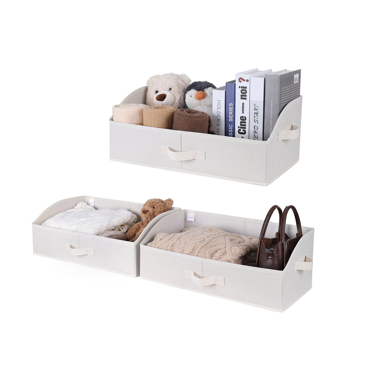WUIKE 3-pack extra-large closet bin front view for easy-access clothes organization.