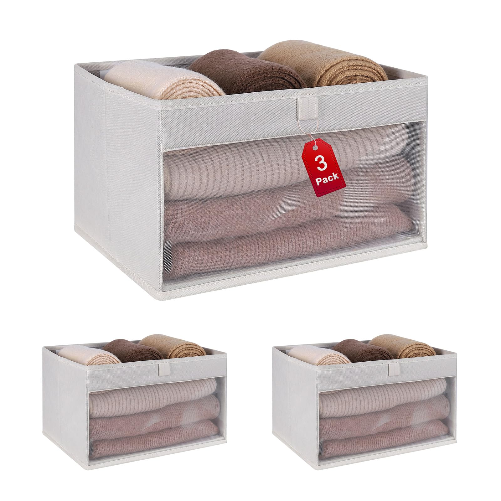 Wuike Closet Storage Bins with clear window for quick content identification.
