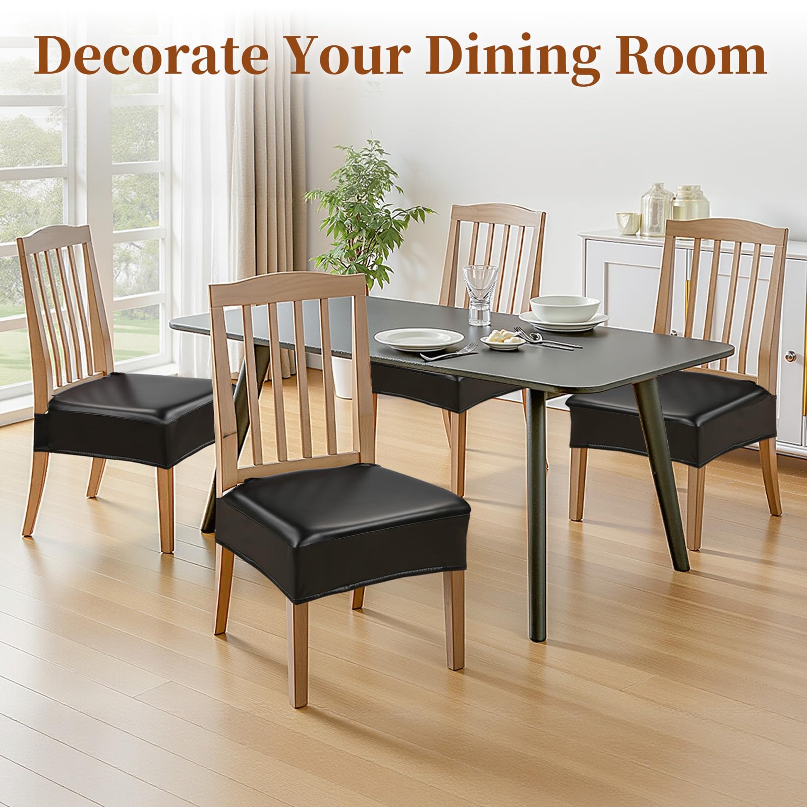 WUSOUPU black chair cover complements modern dining room aesthetics.