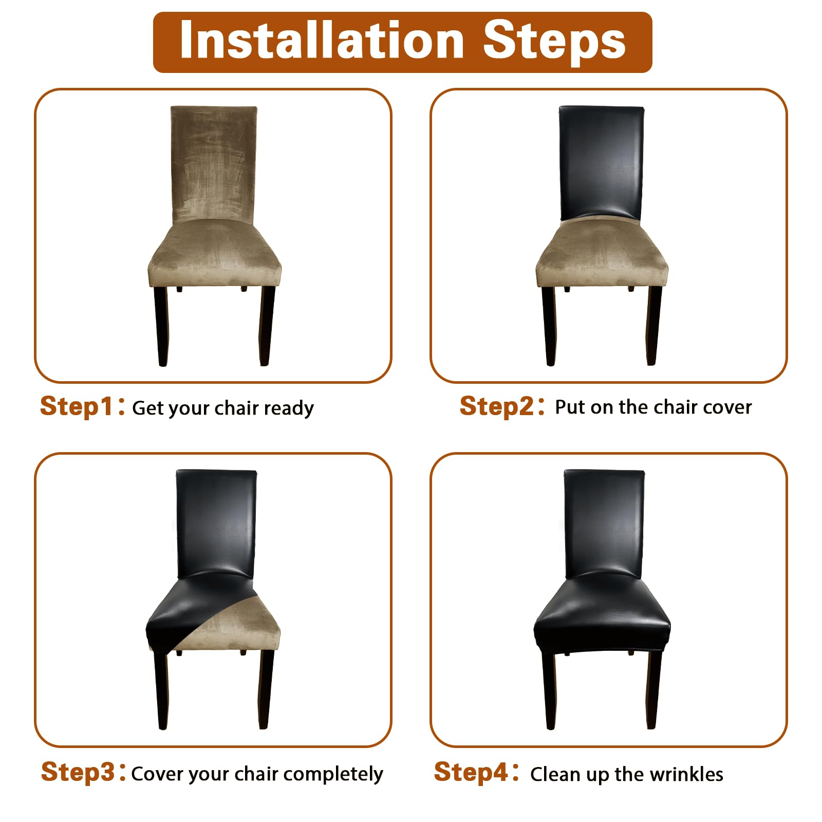 WUSOUPU black faux leather chair covers for dining room and banquet settings.
