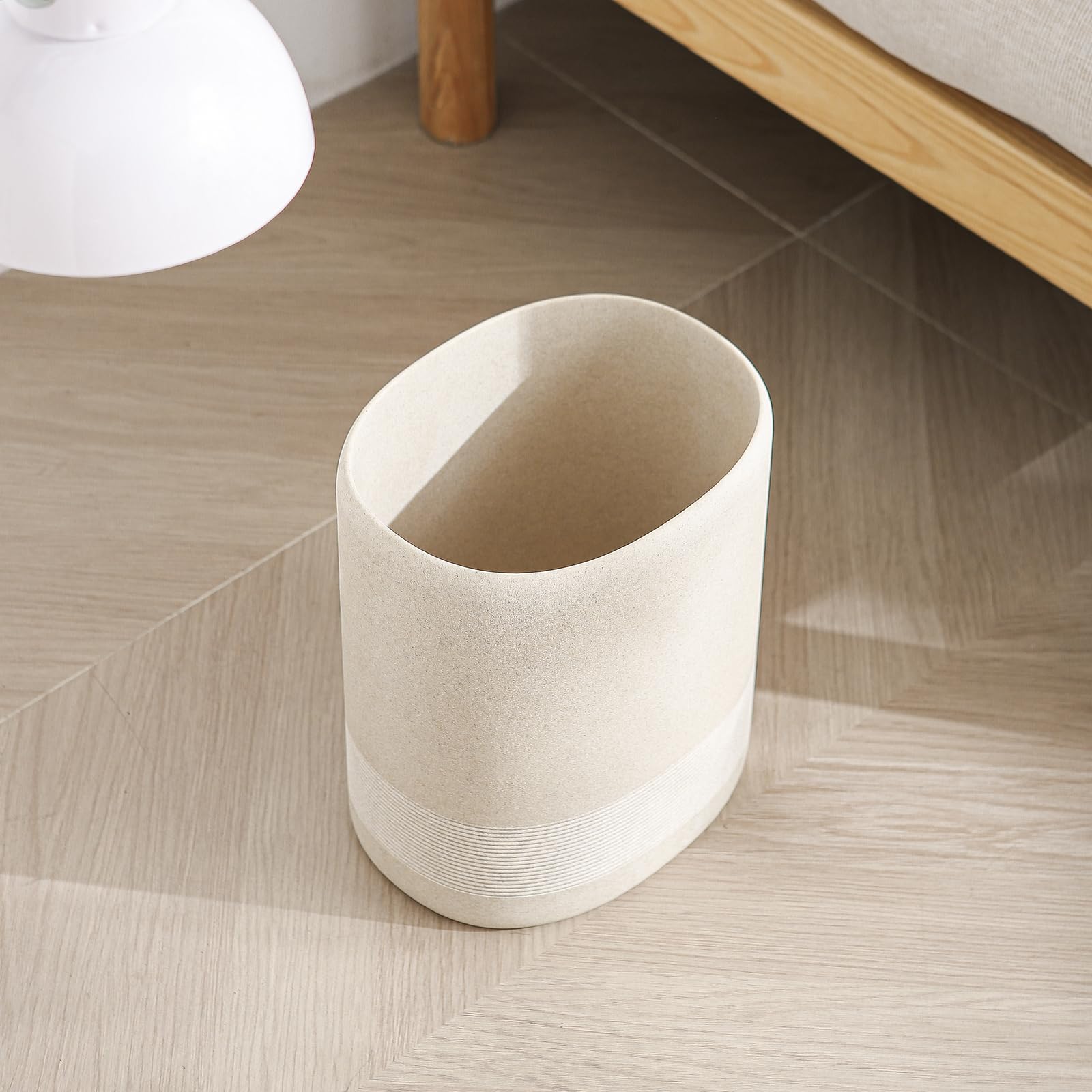 WUUAHOME beige modern decor trash bin fits multiple rooms with decorative appeal.