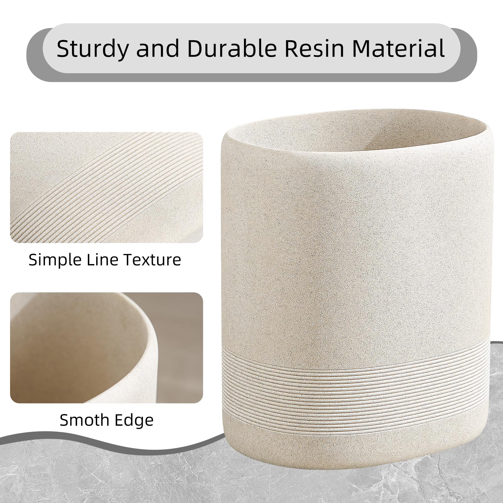 WUUAHOME beige oval bin showing dimensions 8.54 x 6.61 x 9.69 inches and 1.6 gal.