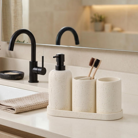 WUUAHOME travertine soap dispenser allows easy, mess-free handwashing.