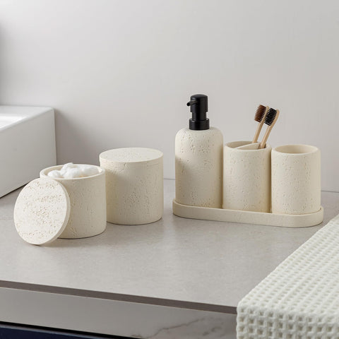 WUUAHOME travertine set on counter shown in coordinated arrangement