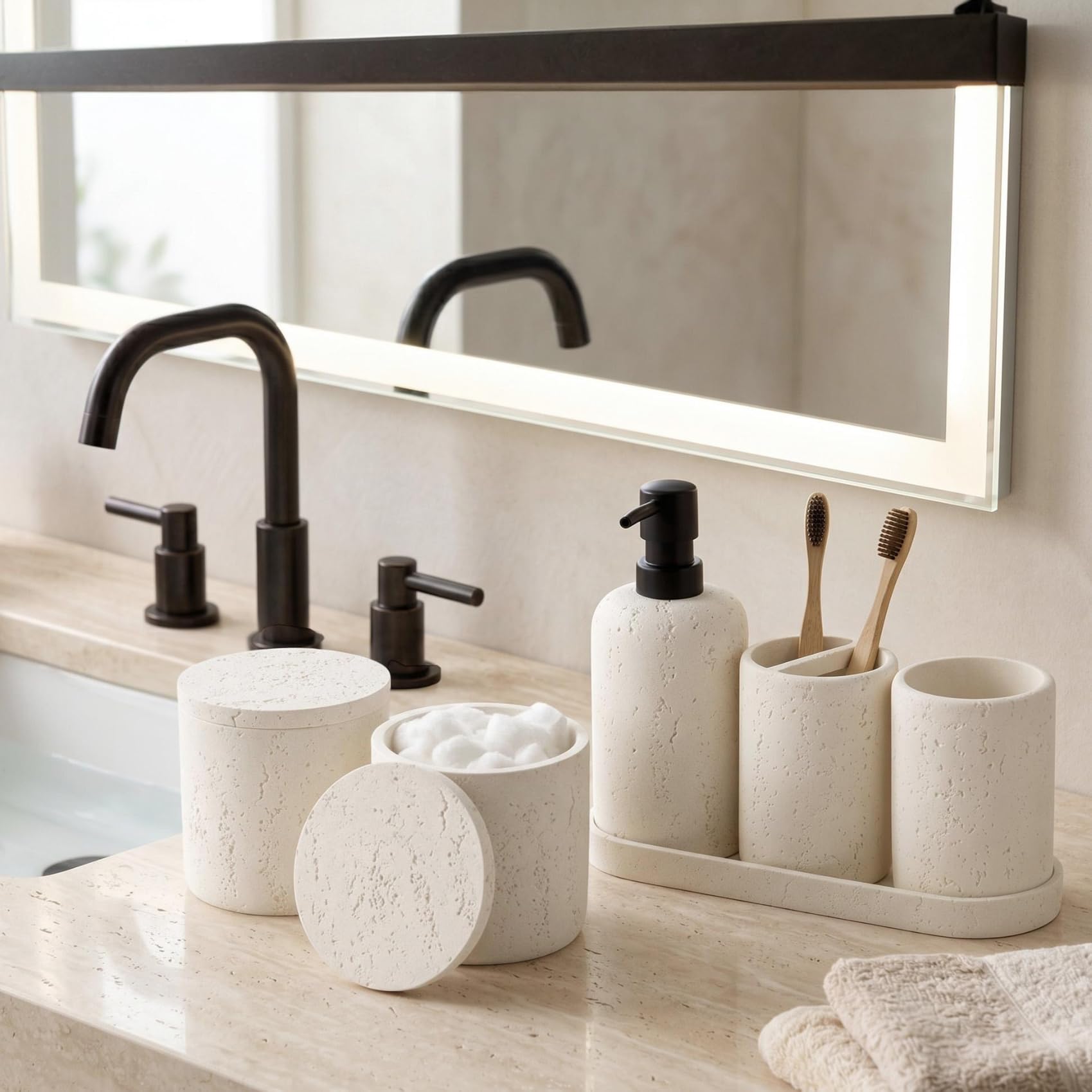 WUUAHOME travertine jars with lids store cotton swabs neatly