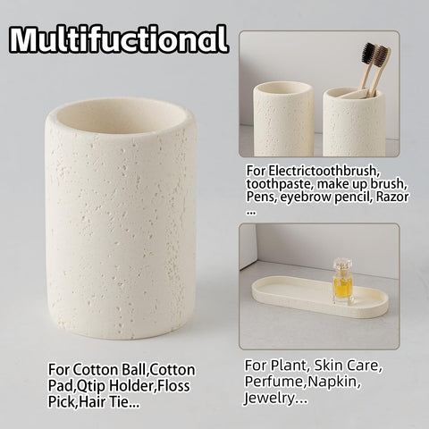 WUUAHOME travertine vanity tray organizes bottles and accessories neatly.
