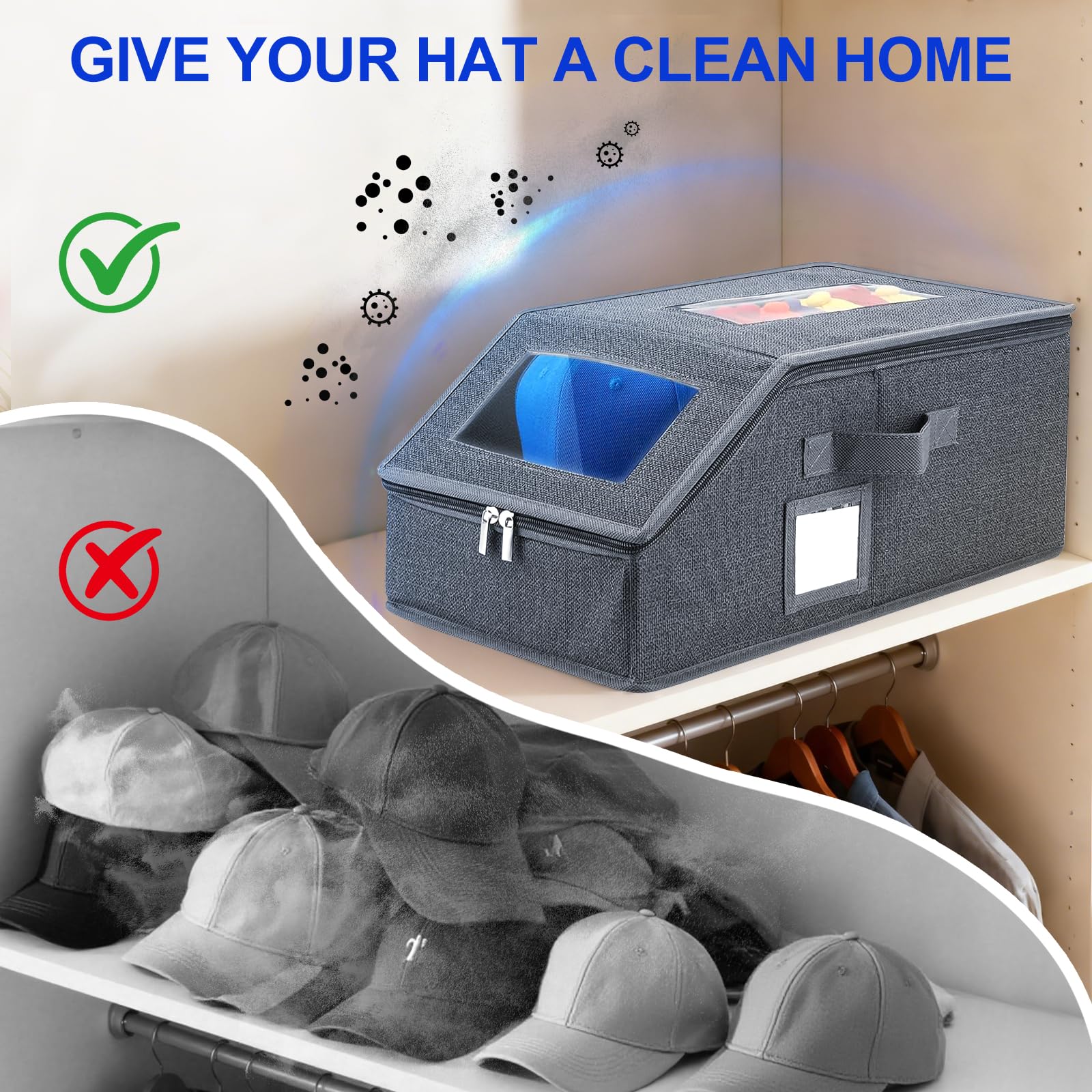 WUUOOD cap storage box with reinforced base stays stable when stacked.