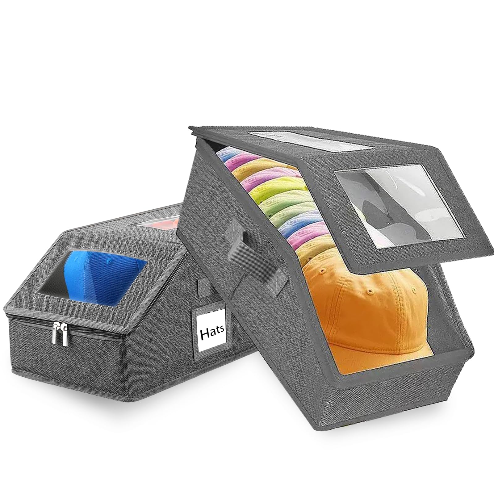 WUUOOD hat organizer 2-pack stackable with clear windows for easy cap selection.