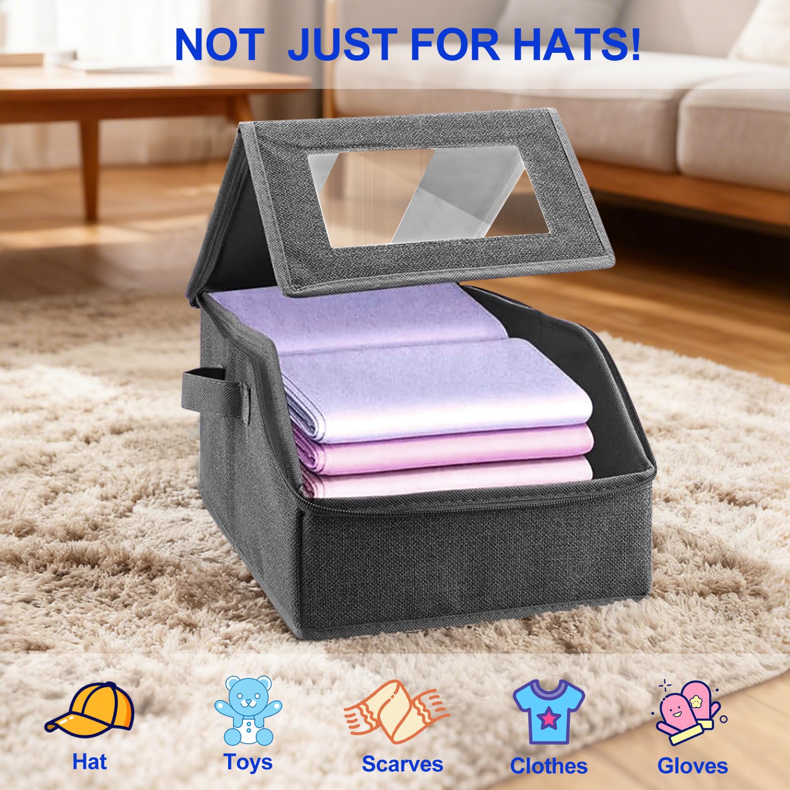 WUUOOD two-way zipper lid gives smooth access to hats.